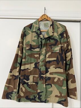 US Army Men's Coat, Camo Hot Weather Woodland Camouflage- ML